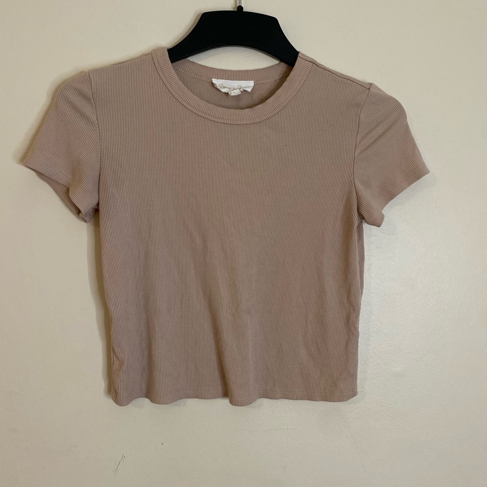 Gypsy & Jade Modal Ribbed Short Sleeve Crewneck crop Top - Taupe
